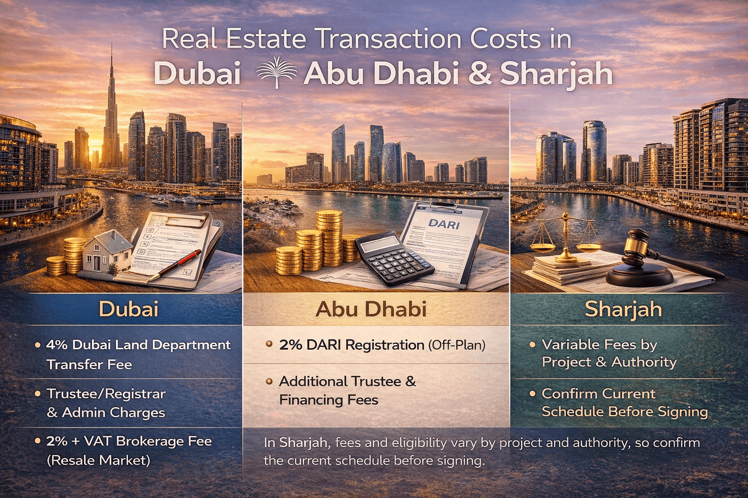 UAE property transaction cost breakdown in AED